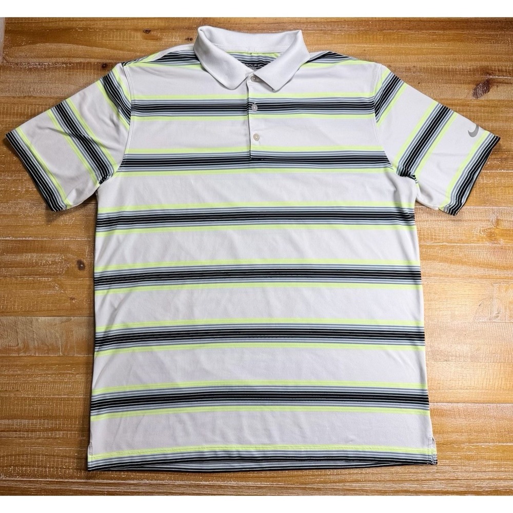 Nike Golf Tour Performance Dri-Fit Mens Polo Shirt Size L Striped Short Sleeve